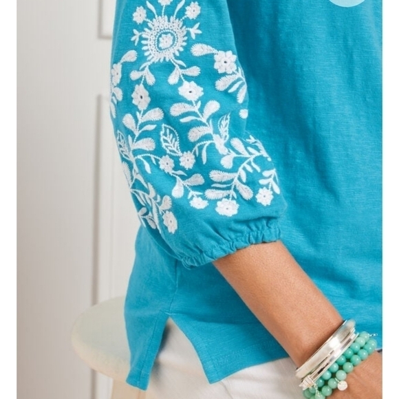 Talbots Embroidered Sleeve Open V Neck Tunic Size XLP - Picture 2 of 9